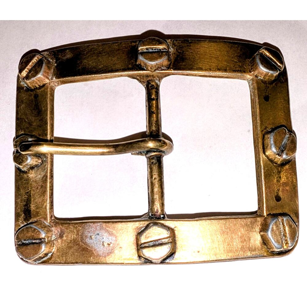 Vintage Brass Rivet Accent Studded Rectangle Belt Buckle 3 5/8 in  X 2 3/4 in